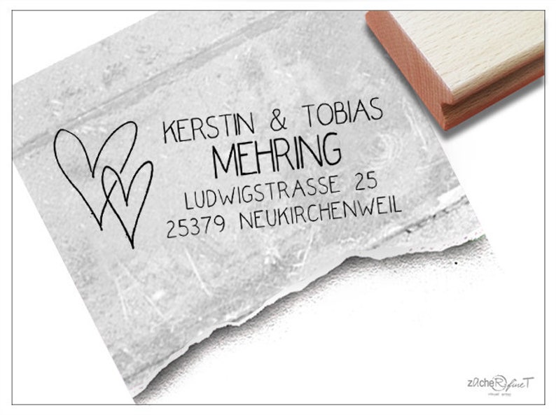 Adressstempel personalisiert HERZEN Adress Stempel, Familienstempel, Holzstempel o. Automatikstempel individualisiert, Hochzeitsgeschenk Bild 1