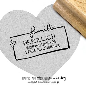 Timbro indirizzo personalizzato con CUORE e CORNICE - timbro famiglia, timbro legno o timbro automatico, regalo personalizzato