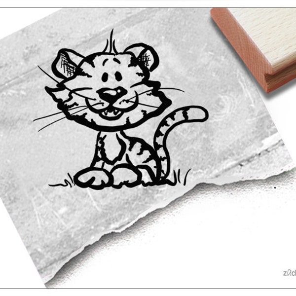 Stempel Tierstempel TIGER-Baby - Kinderstempel, Raubtier, Geschenk für Kinder, Kita, Kinderzimmer, Schule, Geburtstag, Einschulung, Basteln