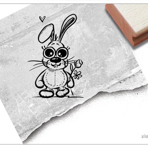 Timbro timbro pasquale CONIGLIETTO con fiore - timbro animale per Pasqua, per auguri di Pasqua, cartoline e etichette regalo, regalo per bambini, decorazioni pasquali
