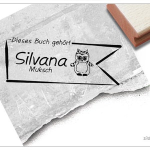 Timbro Ex Libris personalizzato con gufo delle nevi come striscione, personalizzato con nome, timbro in legno o timbro automatico, regalo per bambini