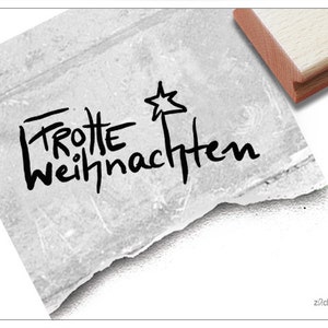 Stempel Weihnachtsstempel - Frohe Weihnachten in Handschrift - Textstempel für Karten, Geschenkanhänger, Basteln, Weihnachtsdeko, Tischdeko