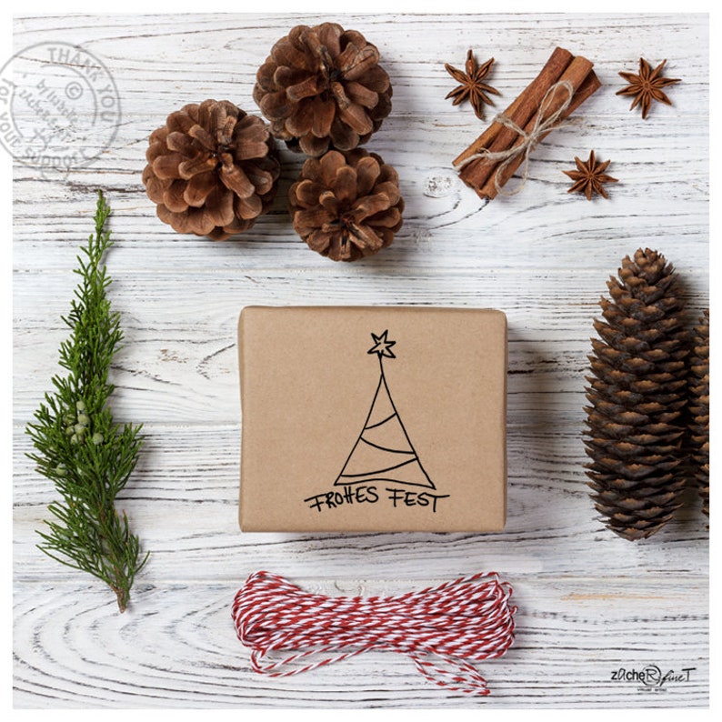 Christmas Stamp rubber stamp with christmas tree and a little star for card making, as gift or for decorating christmas tags and more image 2