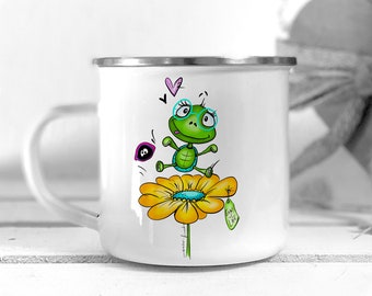 Emailletasse - SCHILDKRÖTE enjoy Life -  Emaillebecher Sprüchetasse - Campingbecher - personalisiert (opt)  mit Schildkröte