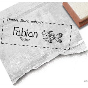 Timbro individuale Ex Libris FISH, personalizzato con nome, timbro in legno o timbro automatico, regalo per bambini, iscrizione scolastica