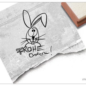 Stempel Osterstempel Frohe Ostern! mit Hase - Textstempel zum Osterfest, für Karten und Geschenkanhänger, Osterdeko, Tischdeko, Scrapbook