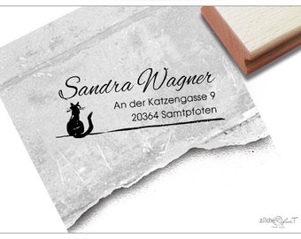 Return Address Stamp - wooden rubber stamp or Self Inking Stamp  - Personalized Stamp with  cat - gift for him &  her - catlover - catdesign