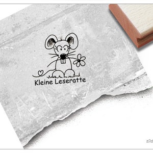 Tampon Petit Rat de Bibliothèque - Ex Libris avec Rat, Souris - Tampon Livre, Tampon pour Enseignants, Lecture, Éloge, Félicitations, Décoration - Bibliothèque et École