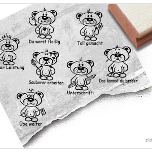 Stempel Lehrerstempel TEDDY 7er-Set Lob/Kritik - 7 Schulstempel zur Motivation der Kinder im Set, Belohnung, Belobigung, Geschenk für Lehrer