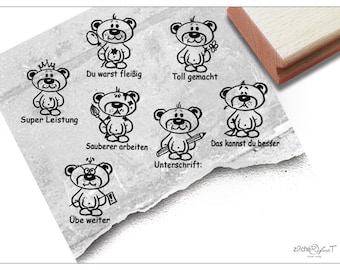 Stempel Lehrerstempel TEDDY 7er-Set Lob/Kritik - 7 Schulstempel zur Motivation der Kinder im Set, Belohnung, Belobigung, Geschenk für Lehrer