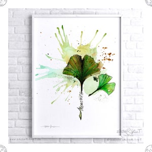 Poster / Kunstdruck  Aquarellposter  &quot;GINGKO&quot; mit Lettering Memories . Aquarell . DIN A5 -  A4 - A3, optional personalisiert