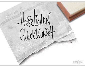 Stempel Textstempel Herzlichen Glückwunsch - Schriftstempel zum Geburtstag, Hochzeit o. Einschulung,  für Karten, Geschenkanhänger, Geschenk