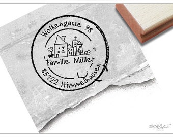 Address stamp personalized round FAMILY HOUSE III - postmark, address stamp, family stamp, wooden stamp personalized, gift