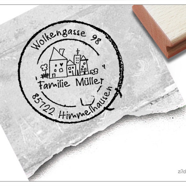 Adressstempel personalisiert rund FAMILIENHAUS III - Poststempel, Adress Stempel, Familienstempel, Holzstempel individualisiert, Geschenk