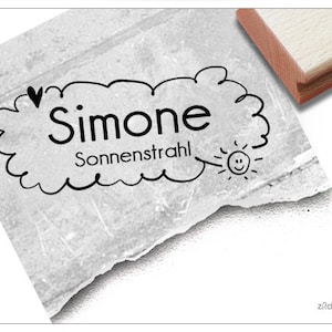 Timbro con nome individuale nuvola, sole - timbro personalizzato con nome, timbro in legno o timbro automatico, regalo per bambini, compleanno