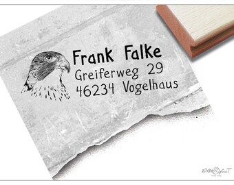 Stempel Adressstempel personalisiert FALKE Greifvogel - Adress Stempel, Familienstempel individuell, Holzstempel o. Automatikstempel