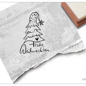 Stempel Frohe Weihnachten mit Weihnachtsbaum - Weihnachtsstempel für Grüße zum Fest - Karten, Weihnachtsdeko, Basteln, Tischdeko, Scrapbook