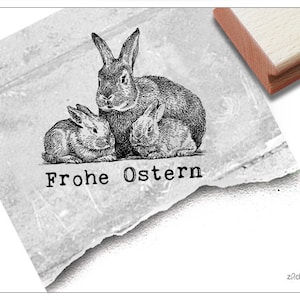 Stempel Osterstempel FROHE OSTERN mit Hasen - Tierstempel mit Grüßen zum Osterfest, Karten, Geschenkanhänger, Geschenk, Osterdeko, Scrapbook