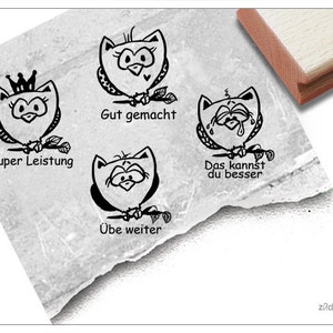 Stempel Lehrerstempel Eule II, 4er-Set - Lob / Kritik zur Motivation der Kinder, Belohnung, Belobigung, Kita und Schule, Geschenk für Kinder