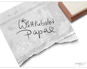 Stempel Weltliebster Papa - Textstempel für Glückwünsche zum Vatertag, Karten, Geschenkanhänger, Vatertagsgeschenk, Basteln, Deko, Scrapbook