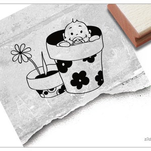 Tampon motif tampon BÉBÉ dans un pot de fleurs - tampon photo tampon de naissance, tampon bébé, carte bébé, faire-part de naissance, cadeau, chambre d'enfant, décoration