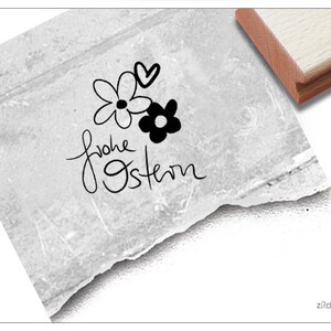 Stempel Osterstempel Frohe Ostern mit Blumen - Textstempel zum Osterfest, für Karten und Geschenkanhänger, Osterdeko, Tischdeko, Scrapbook