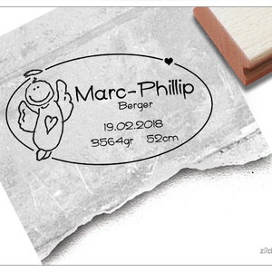 Individueller Babystempel/ Geburtsstempel personalisiert - Schutzengel mit allen Daten des Babys - Holzstempel o. Automatikstempel, Geschenk