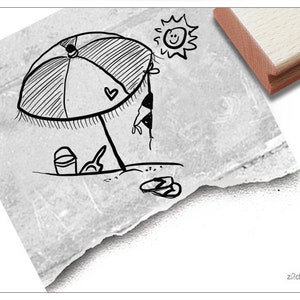 Tampon parasol de plage - tampon à motif pour les salutations de vacances, cartes, lettres, courrier de vacances, livre photo, bon de voyage, scrapbook