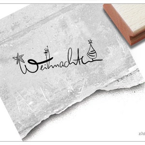 Stempel Weihnachten - Schriftzug mit Zeichnung - Textstempel in Handschrift - Weihnachtsstempel für Grüße, Karten, Weihnachtsdeko, Tischdeko