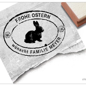 Stempel Individueller Osterstempel FROHE OSTERN wünscht... Poststempel personalisiert mit Namen Karten, Geschenkanhänger, Osterdeko Bild 1