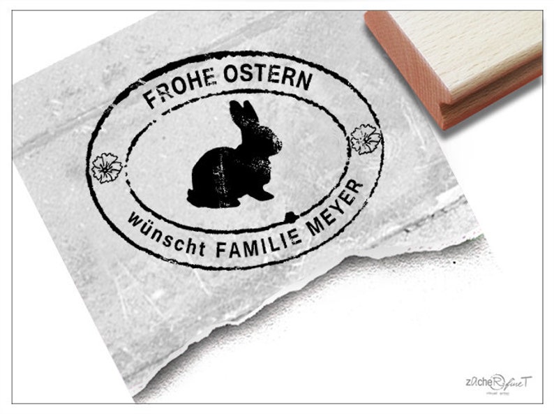 Stempel Individueller Osterstempel FROHE OSTERN wünscht... Poststempel personalisiert mit Namen Karten, Geschenkanhänger, Osterdeko Bild 1