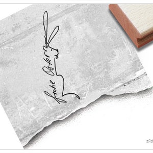 Stempel Osterstempel FROHE OSTERN in Handschrift mit Hase - Textstempel für Ostergrüße, Karten, Geschenkanhänger, Geschenk, Osterdeko