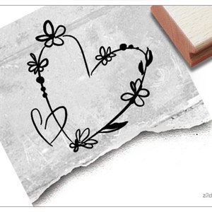 Stempel Motivstempel BLUMEN-HERZ - Bildstempel für Valentinstag, Verlobung, Hochzeit - Karten, Servietten, Tischdeko, Gastgeschenk,Scrapbook