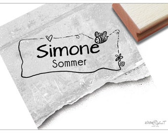 Individueller Namensstempel Biene - Stempel personalisiert mit Name und Tier, Holzstempel oder Automatikstempel, Geschenk für Kinder