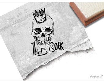 Stempel Let's Rock, Skull with crown, Totenkopf Schädel mit Krone - Motivstempel, Halloween, für Karten, Basteln, Scrapbook, Bullet Journal