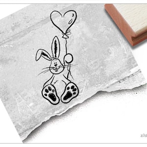 Stempel Osterstempel HASE mit Herz-Ballon - Motivstempel zu Ostern, Ostergrüße, Karten, Geschenkanhänger, Geschenk für Kinder, Osterdeko