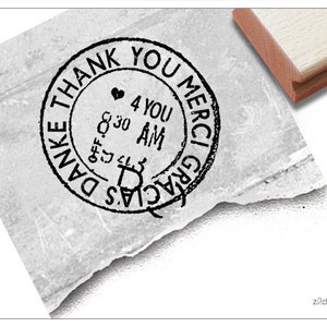Timbro postale di ringraziamento Grazie Merci Gracias - timbro di testo vintage in un look shabby chic, il tuo ringraziamento per etichette di carte, regali