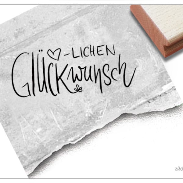 Stempel Herzlichen Glückwunsch mit Herz - Textstempel für Karten, Geschenkanhänger, Gratulation zum Geburtstag, Basteln und Deko, Scrapbook