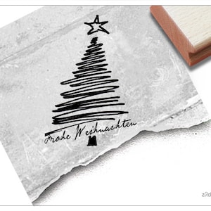 Stempel Weihnachtsstempel FROHE WEIHNACHTEN mit Baum in Linework Textstempel zu Weihnachten, Karten, Geschenkanhänger, Geschenk, Deko Bild 1