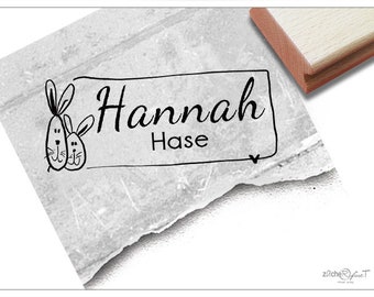 Individueller Namensstempel Hasen - Stempel personalisiert mit Name und Tier, Holzstempel oder Automatikstempel, Geschenk für Kinder