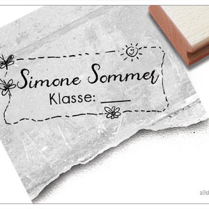 Libellule per timbri scolastici individuali - timbro con nome personalizzato con nome e classe, timbro in legno o timbro automatico, regalo per bambini