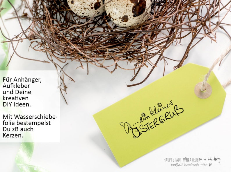 STEMPEL Osterstempel ein kleiner Ostergruß mit Hase Motivstempel für Oster-Karten und Geschenkanhänger Textstempel von zAcheR-fineT afbeelding 3