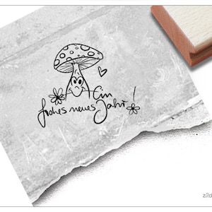 Timbro di auguri di Buon Anno! con fungo - Timbro di Capodanno, auguri di Capodanno, amanita muscaria, portafortuna, Buon Anno, decorazione da tavola