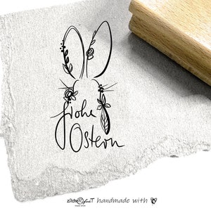 Osterstempel Frohe Ostern mit Hase aus Blätterkranz für liebe Ostergrüße Bild 1