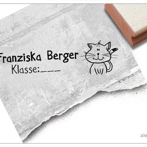 Timbro personalizzato con nome gatto - timbro personalizzato con nome, classe e animale, timbro in legno o timbro automatico, regalo per bambini