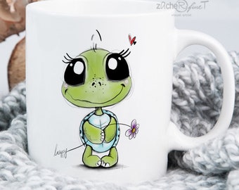 Lustige Kaffeetasse Keramiktasse Kaffeebecher Kindertasse Tasse coffeemug - HAPPY SCHILDKRÖTE - personalisierbar Geschenkidee für Geburtstag