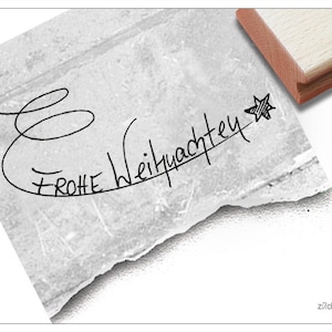 Stempel Weihnachtsstempel FROHE WEIHNACHTEN - handschriftlich mit Stern, Eleganter Textstempel zu Weihnachten, für Karten, Geschenkanhänger