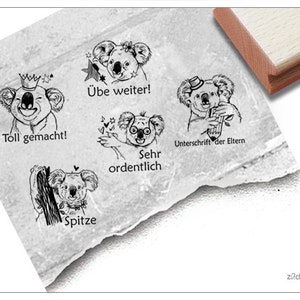 Stempelset Lehrerstempel mit Koala, 5er-Set - Stempel für Lehrer, Lob/ Kritik zur Motivation der Kinder, Belohnung, Belobigung, Schulstempel