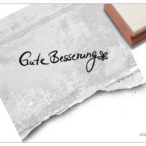 Tampon guérissez-vous bientôt, en écriture manuscrite avec fleur - tampon de texte pour cartes, lettres, étiquettes cadeaux, scrapbooking, santé, dicton, cadeau