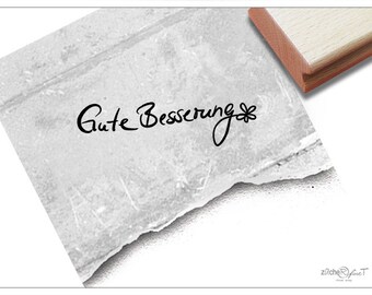 Stempel Gute Besserung, in Handschrift mit Blume - Textstempel für Karten, Briefe, Geschenkanhänger, Scrapbook, Gesundheit, Spruch, Geschenk